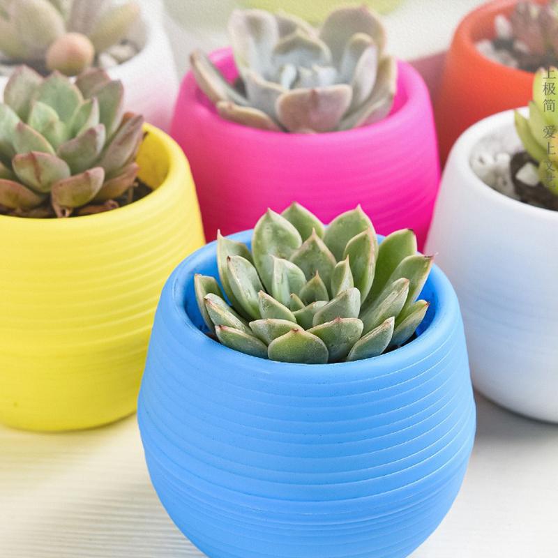 5PCS Mini Flower Pots Candy Colour Round Plastic Plant Pot with Drainage Holes Succulents Pot Garden Home Office Decoration ZYF