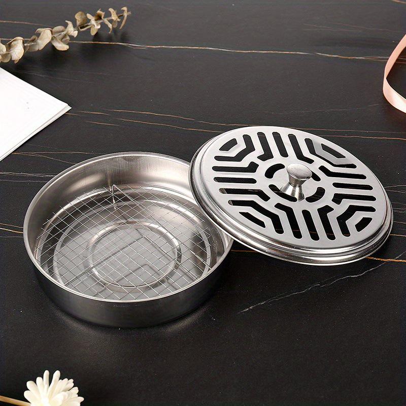 Stainless Steel Mosquito Coil Holder with Lid and Ash Catcher - Fireproof, Non-Scalding Outdoor Incense Burner.