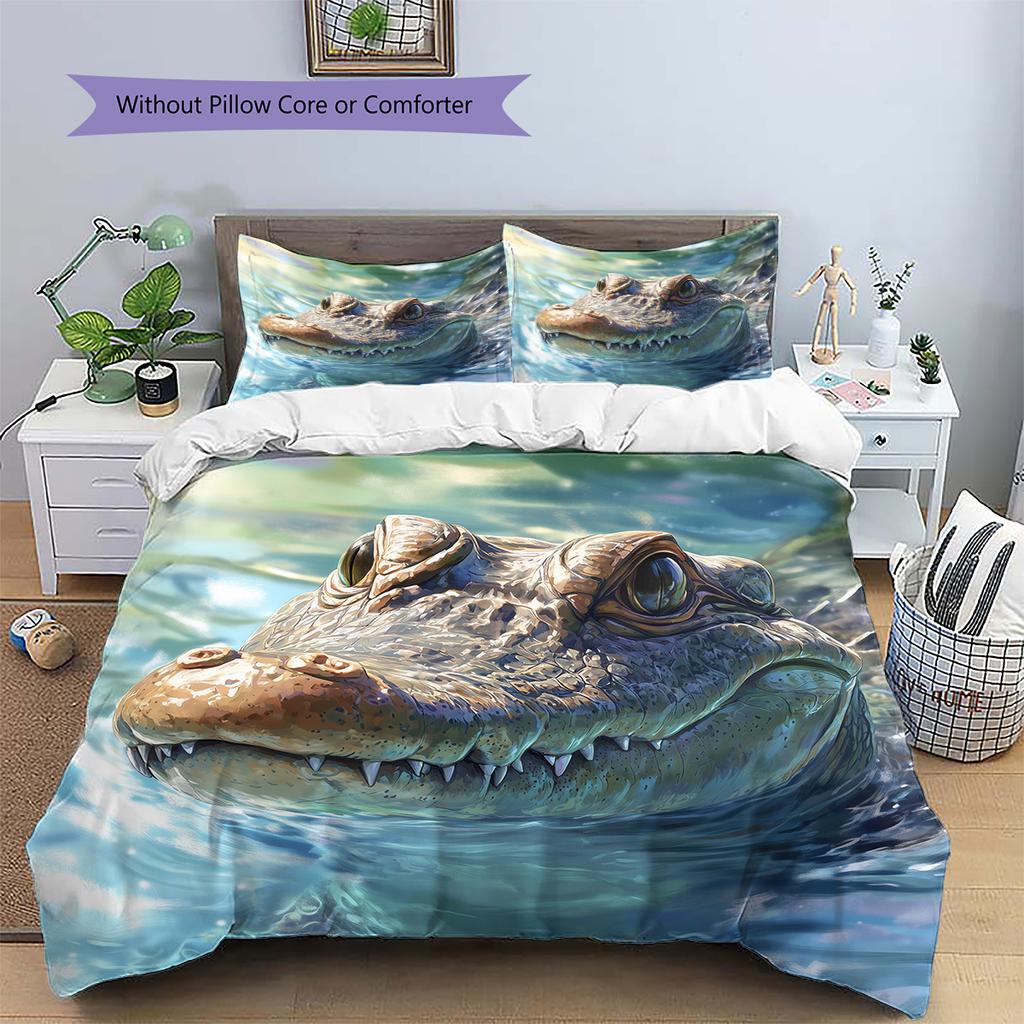 Cute Crocodile Pattern Bedding Home Decoration Birthday Gift (1 * Duvet Cover + 2 * Pillowcase, Without Core)