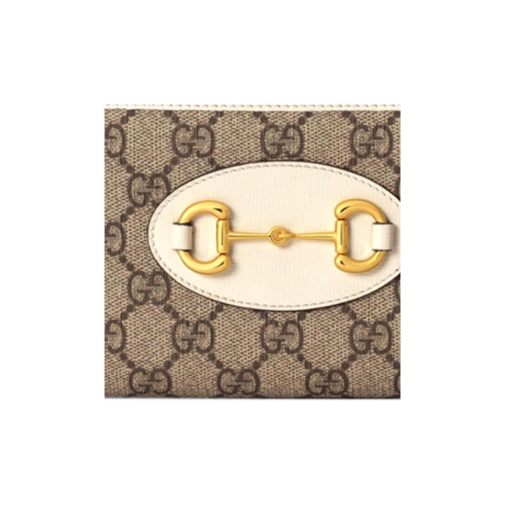 Gucci Horsebit 1955 Vintage Logo Long Canvas And Leather Wallet Women Wallet Ebony White 621889-92TCG-9761