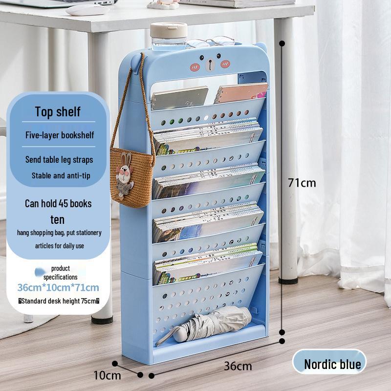 Wall-Mounted Bookshelf & Desk Organizer with Movable Table and Trolley