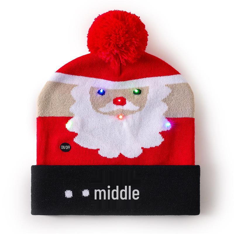 Festliche LED Leuchtmütze für Erwachsene - Unisex Jacquard Woll-Design