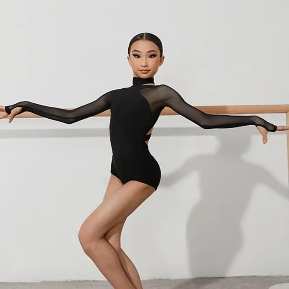 Long Sleeves Child Latin Dance Bodysuit Professional Samba Performance Wear Children Girls