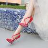 Fashion Roman style gauze sexy crossover strap 16cm pointed toe stiletto heel hollow large heel sandals  women's slippers