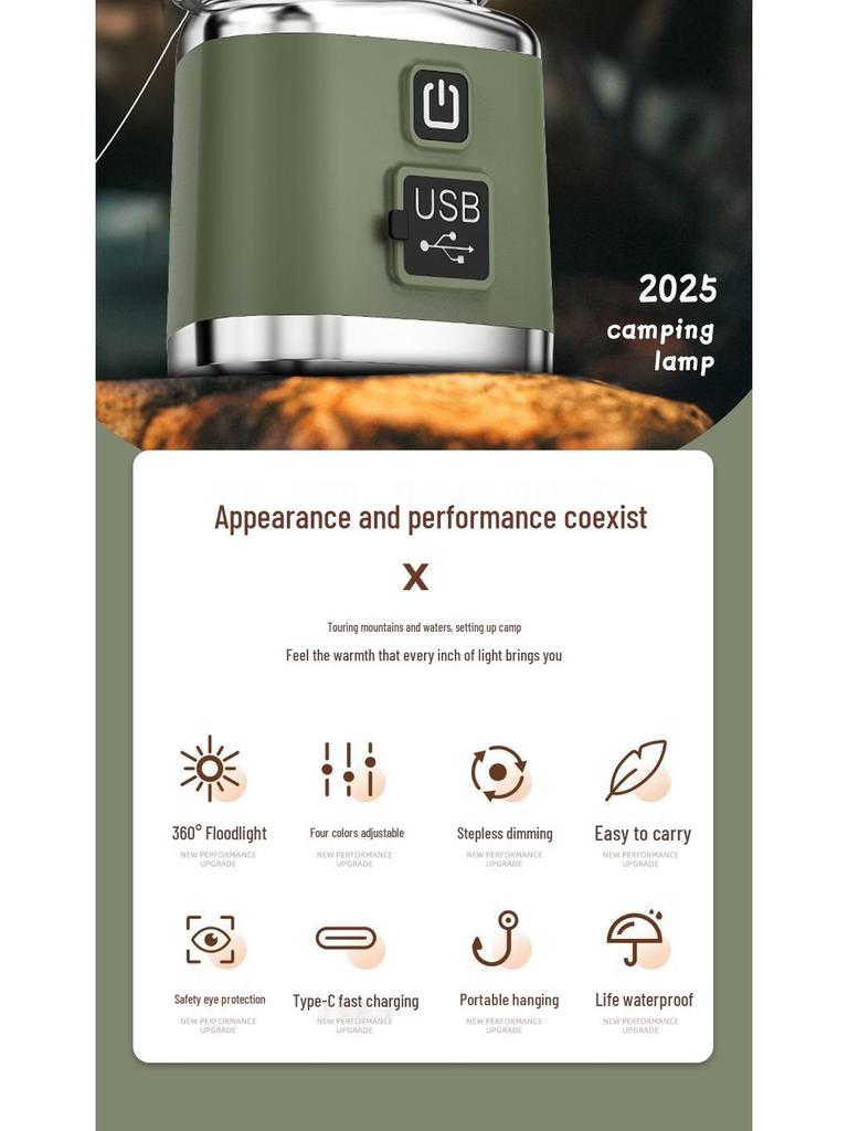 Multi-functional Outdoor Tent Light with Stepless Dimming and Portable Hook for Long-lasting Ambiance Lighting