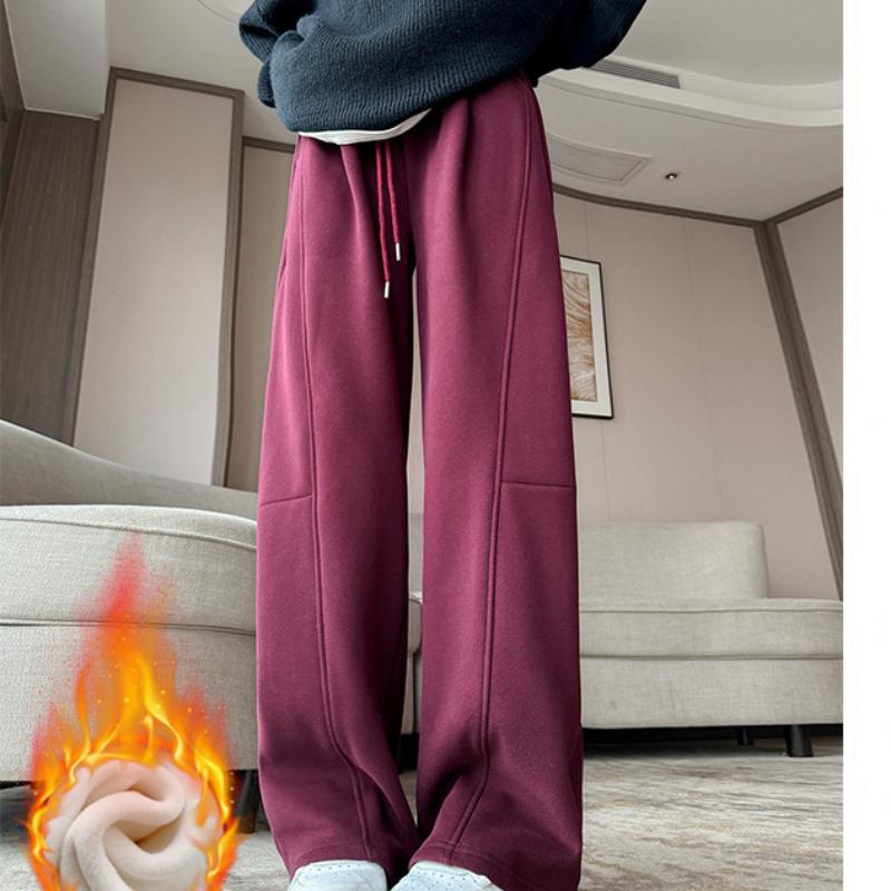 Sport Pants for Women In Autumn and Winter New High-waisted Velvet Wide-leg Pants Narrow Version Straight Banana Casual Pants