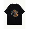 Oversized T Shirt Dress Black Horse With Feathers And Tribal Design Graphic Print Casual Streetwear For Women
