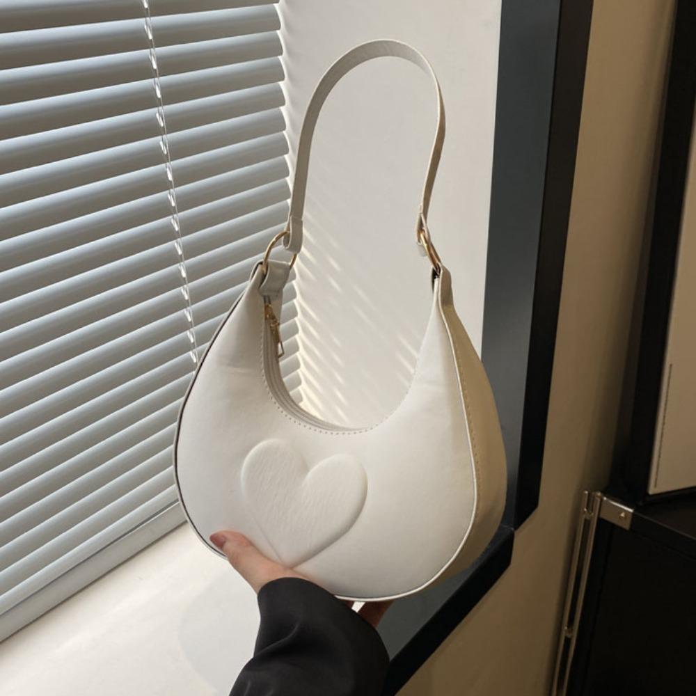 

Korean Style Crescent Moon Underarm Bag Love Heart Hobo Bag Portable PU Leather Shoulder Bag Women белый