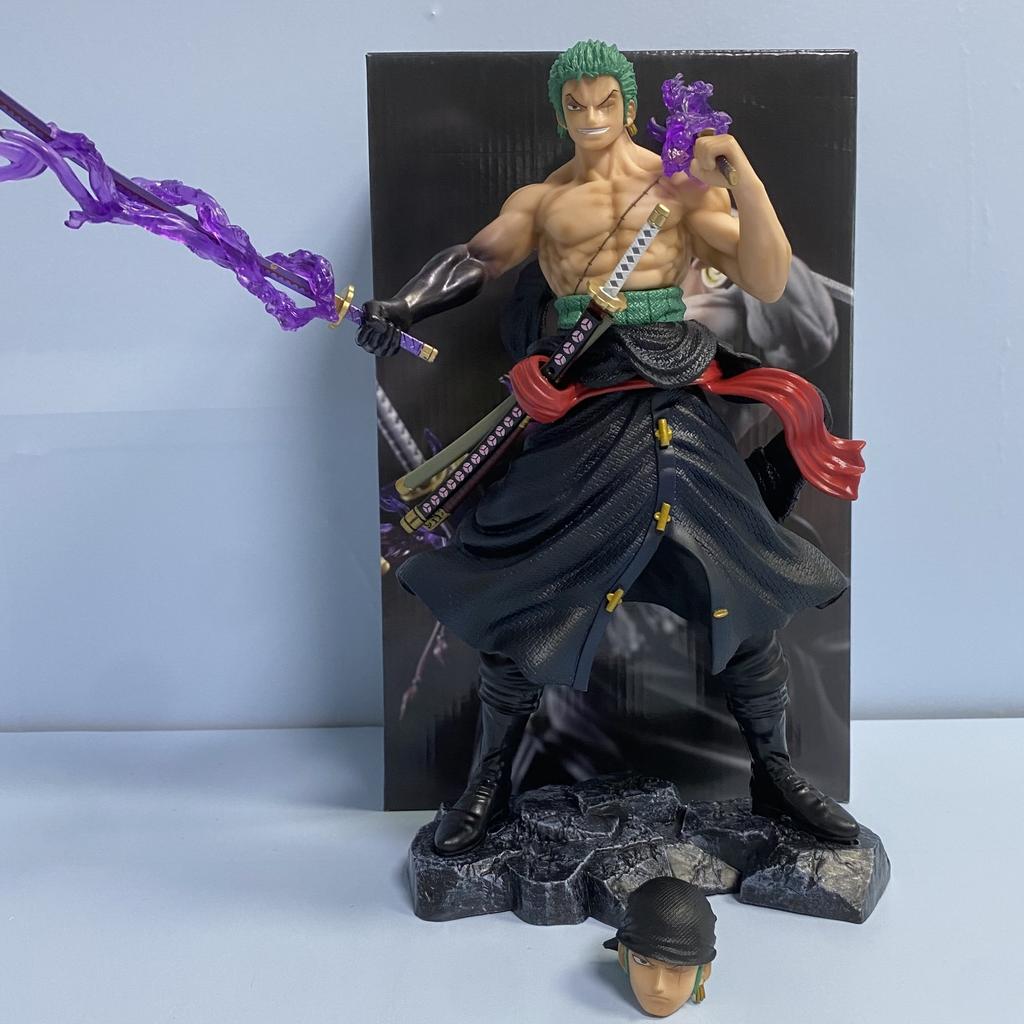 Anime One Piece Figure Three Knife Flow Battle Stance Zoro 2 Head Action Statue Model Doll PVC Collection Toy Boy Gift