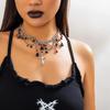 Punk Thorn Cross Pendant Necklace Dark Gothic Cross Fringe Choker Necklace for Women Unique Clavicle Chain Stylish Gift