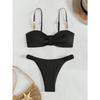 Sexy Front Bow Push Up Bikini Set 2025 Women Metal Strap Hollow Out Bra Pleate Thong Swimsuit Summer Bathing Suit White Swimwear