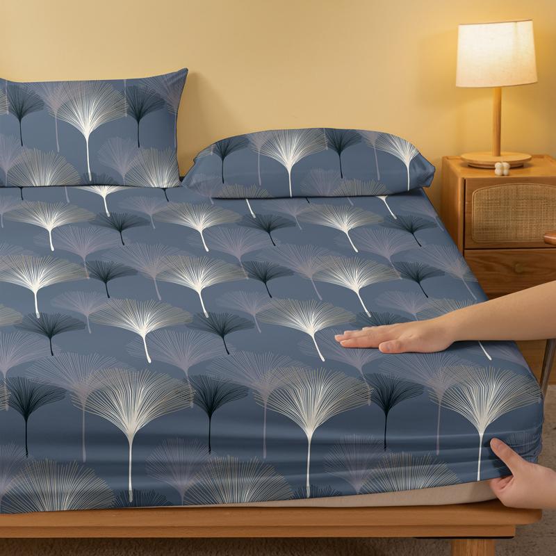 1 Simple Modern Fan Shaped Geometry Printed Matte Fitted Sheet, Bedroom Printed Bed Cover, Bedding (Excluding Pillowcases)