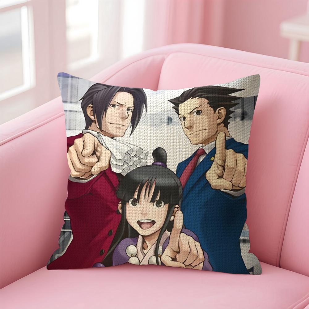AAce AttorneyY Anime Cushion Cover Natural Linen Pillow Case DoubleSided Print Decorative Sofa Pillowcase Home Decor Gift