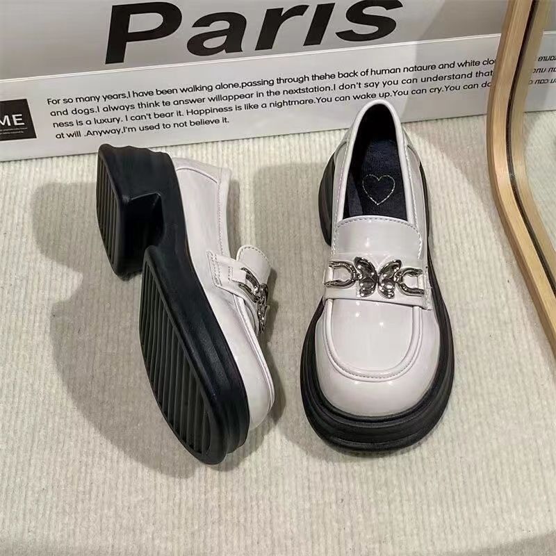 British style small leather shoes women's 2025 summer new platform black muffin loafers versatile Mary Jane shoes ins