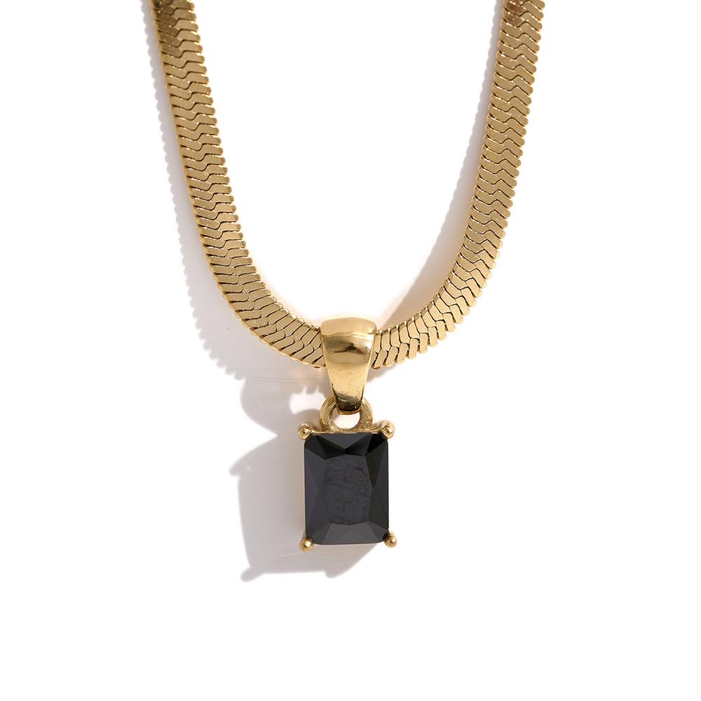 Yhpup Exquisite Geometric Square Cubic Zirconia Drop Snake Chain Collar Necklace Trendy Golden Jewelry PVD Waterproof Bulk Price