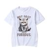 Funny Crazy Cat Tshirt Fashion Harajuku T-shirt  Men   Hip Hop Tops Not Fast Just Furious Graphic Tee