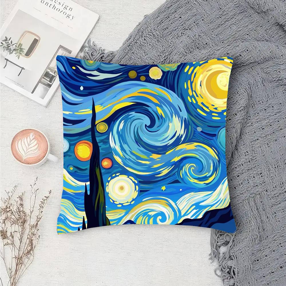 The Starry Night Art Pillow Case Fashion Square Pillowcase Bedroom Sofa Room Ins Decoration Leisure