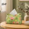 Kitchen Paper Organizer Leather Tissue Box Cover with Oil Painting Pattern, Foldable Desktop Organizer, Napkin Holder Sturdy Case, Facial Dispenser,