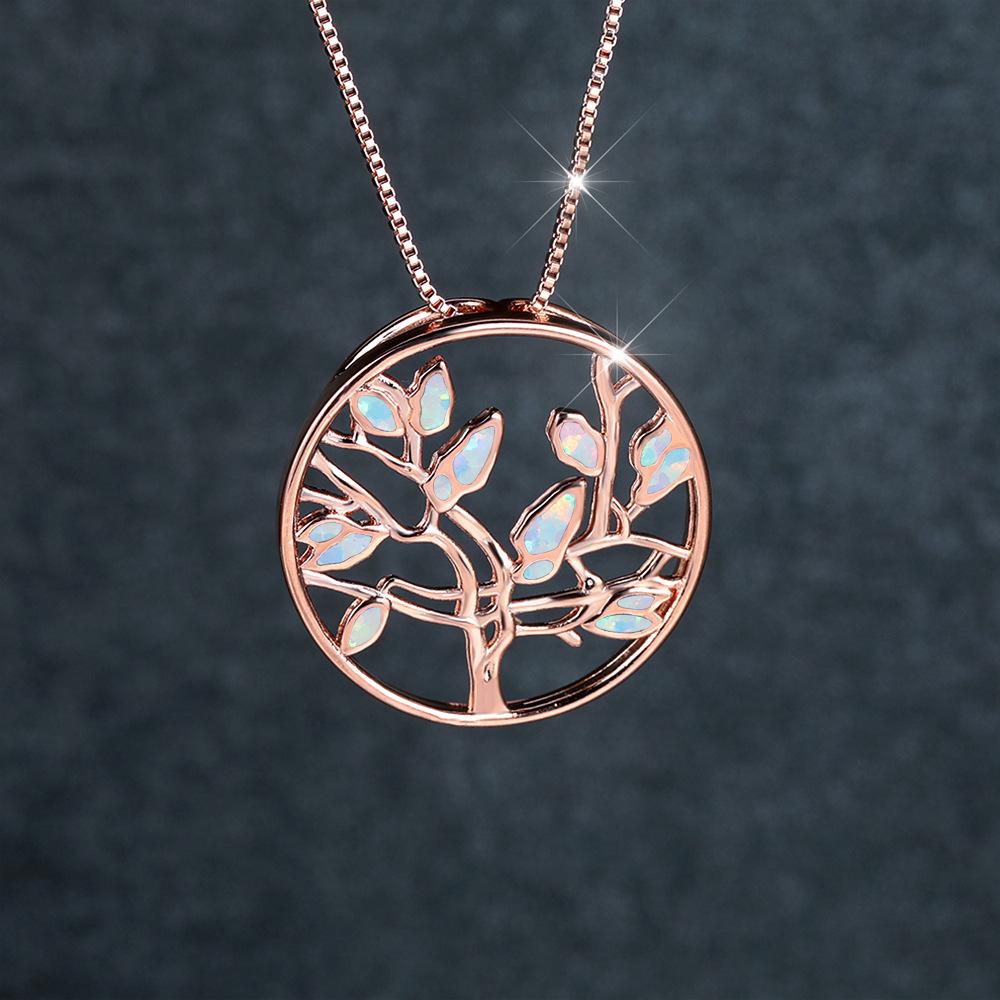 

Korean Style Rose Gold Lucky Tree Life Tree Round Pendant Versatile Necklace