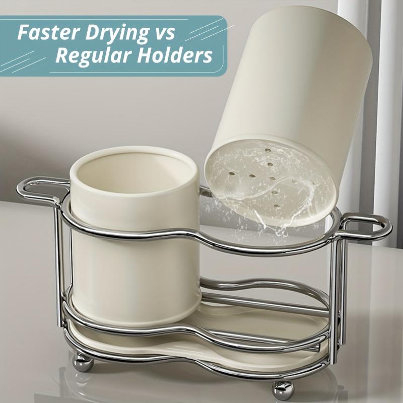 1 silverware utensil holder with metal frame and 2 compartments for kitchen and countertops