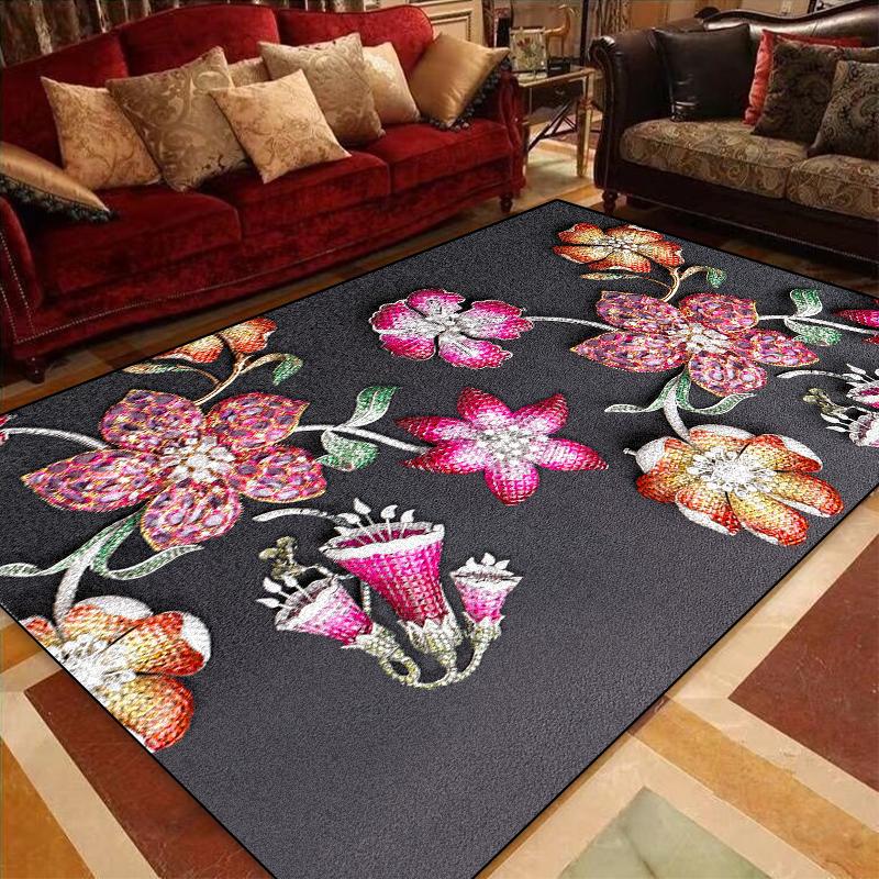 

3D Цветочные ковры Современный роскошный ковер для спальни Большой напольный коврик Ковер для гостиной дивана Нескользящий Моющийся Ковры для гостиной/кабинета 60*90cm