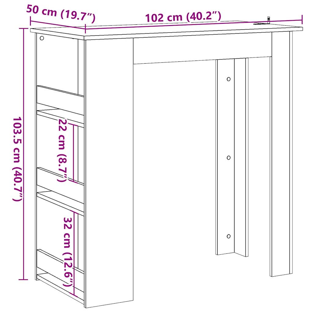 Bartisch with Shelf Artisan Oak Finish 102 x 50 x 103.5 cm