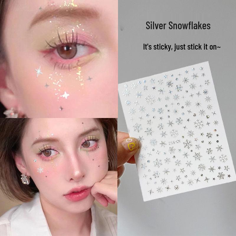 Christmas Snowflake Stickers: Embossed Self-Adhesive Laser Decals for Face and Nails