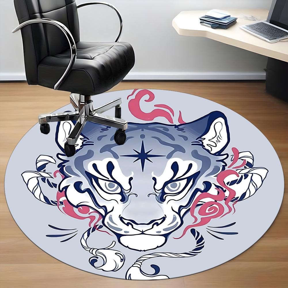 1pc Tiger Tattoo Office Round Area Rug, Indoor Mat Suitable For Office, Under Office Chairs Bedroom Living Room Home Decor, Room Deco
