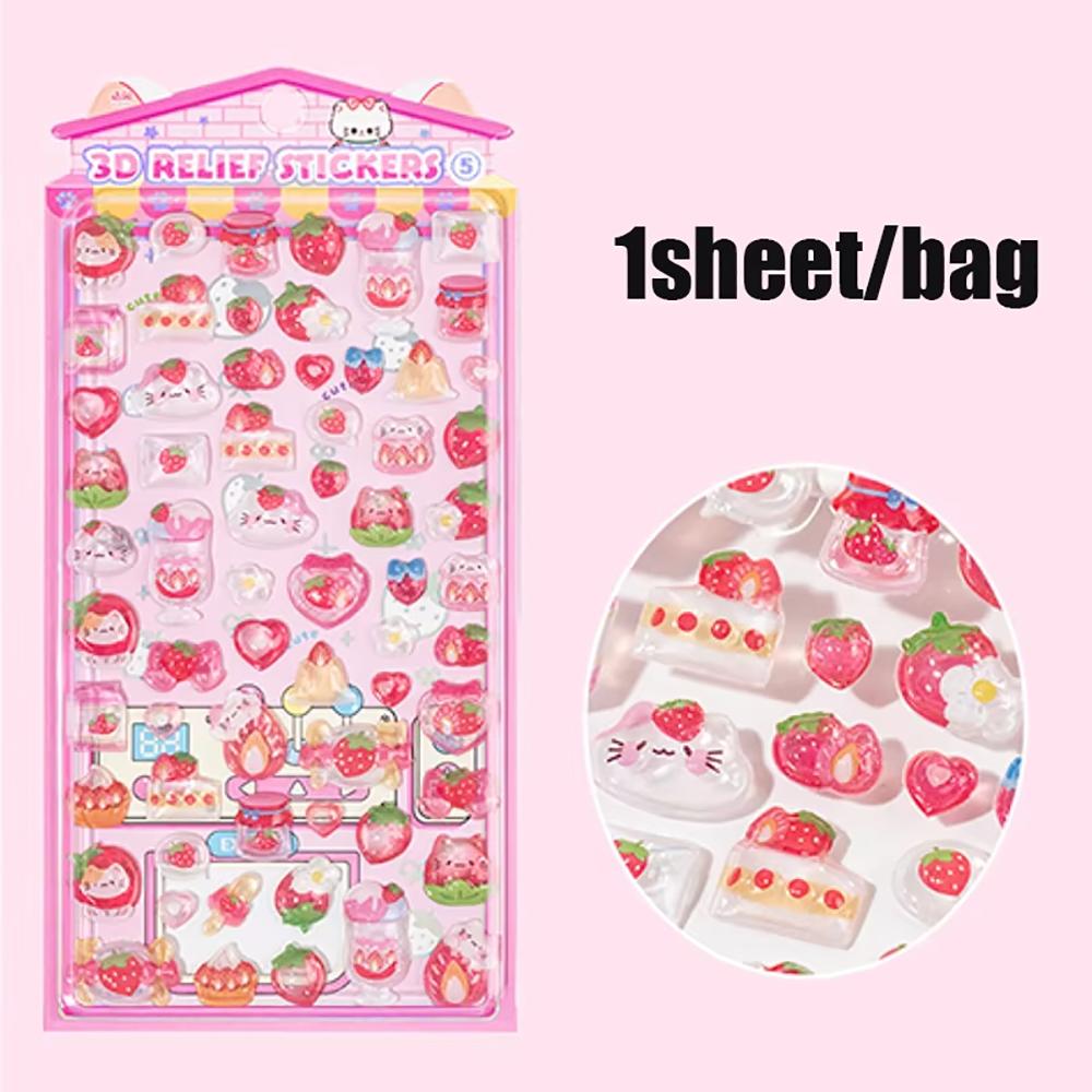 NEW Cute 3D Embossed Stickers Ice Cream Turtle Strawberry Apple Material for Phone DIY Scrapbooking Journaling Craft Supplies