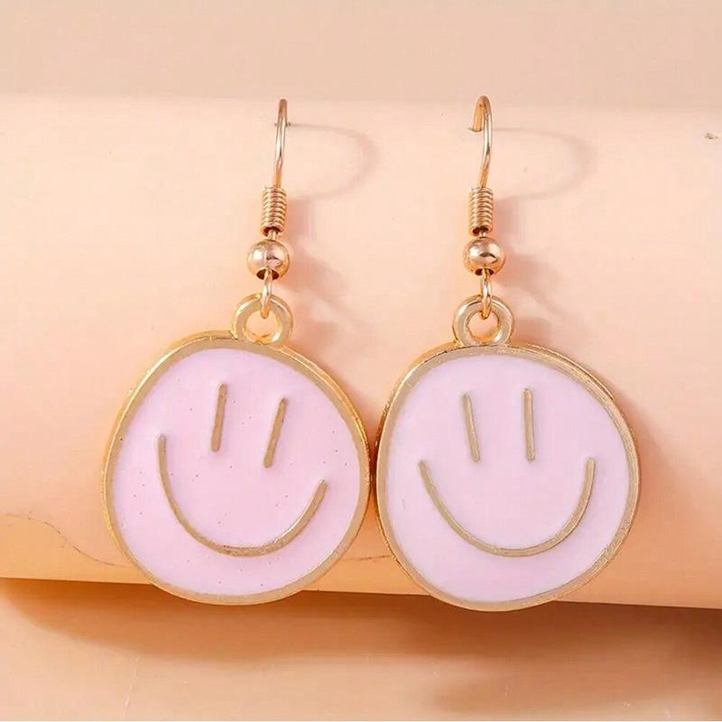 Candy Color Smiling Face Enamel Stud Earring for Women New Trend Party Zircon Accessory Wedding Christmas Girl Gift