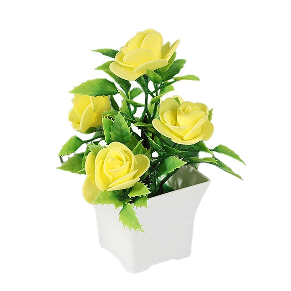 With Pots Artificial Flower Miniscape Realistic Artificial Rose Bonsai Decor Set Vibrant Color Simulated Potted Plant