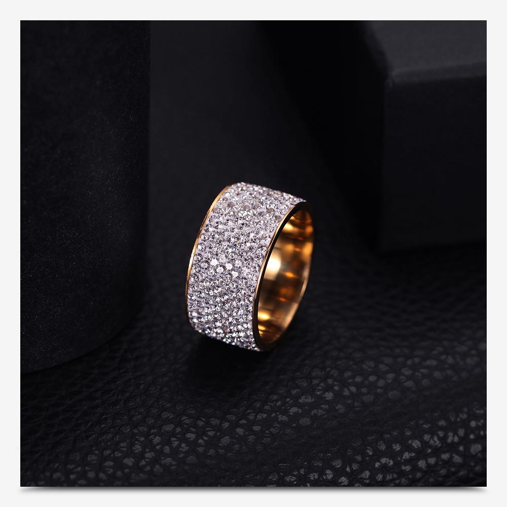 12MM Men's Titanium Steel Fashion Ring with Embedded Diamonds - Versatile Design, 8 Rows of Diamonds