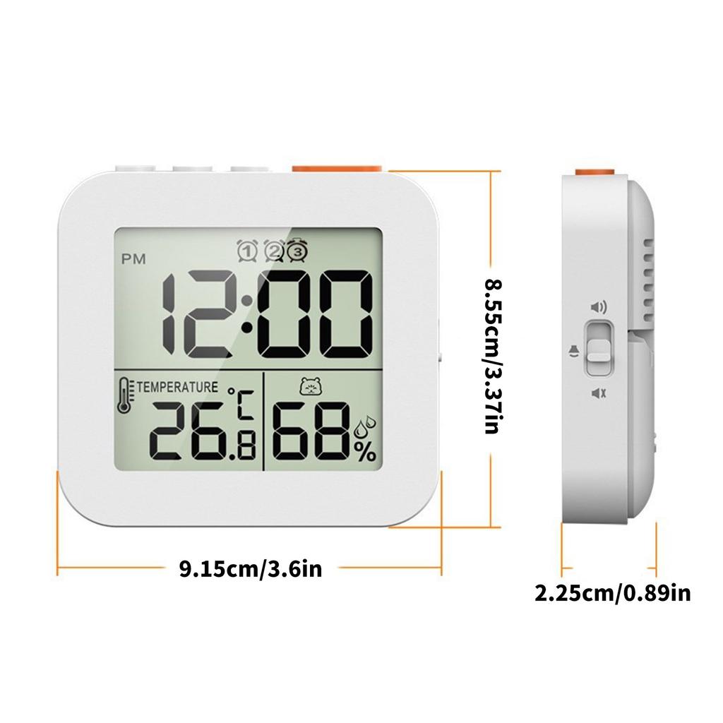 3 Alarm Clock With Temperature Humidity Monitor Backlight Snooze Foldable Design Portable LCD Display For Home Office