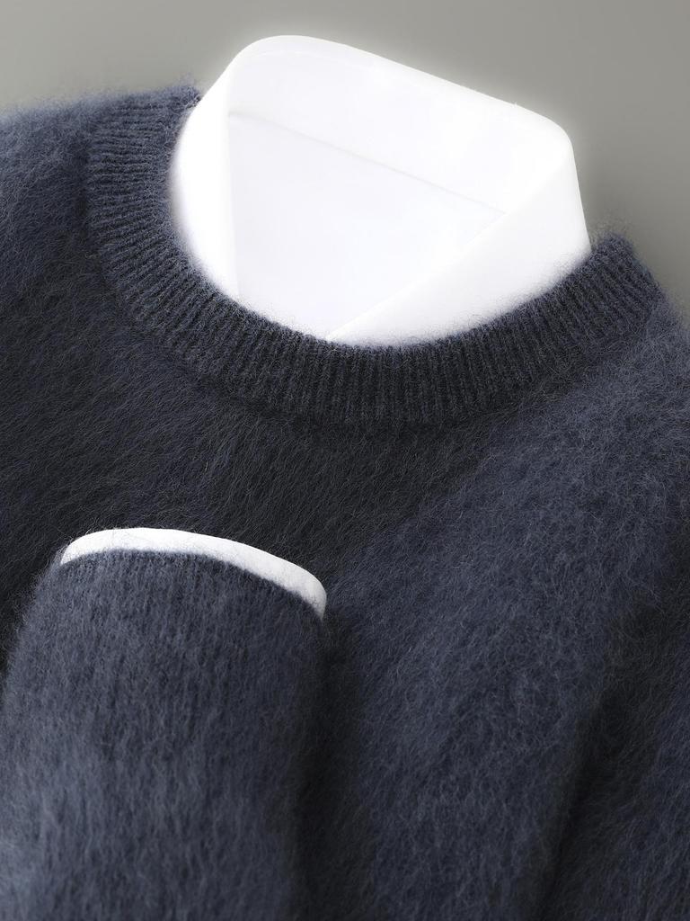 Herren Plüsch Pullover mit Rundhalsausschnitt, locker geschnitten, aus 100% reiner Wolle für Herbst/Winter