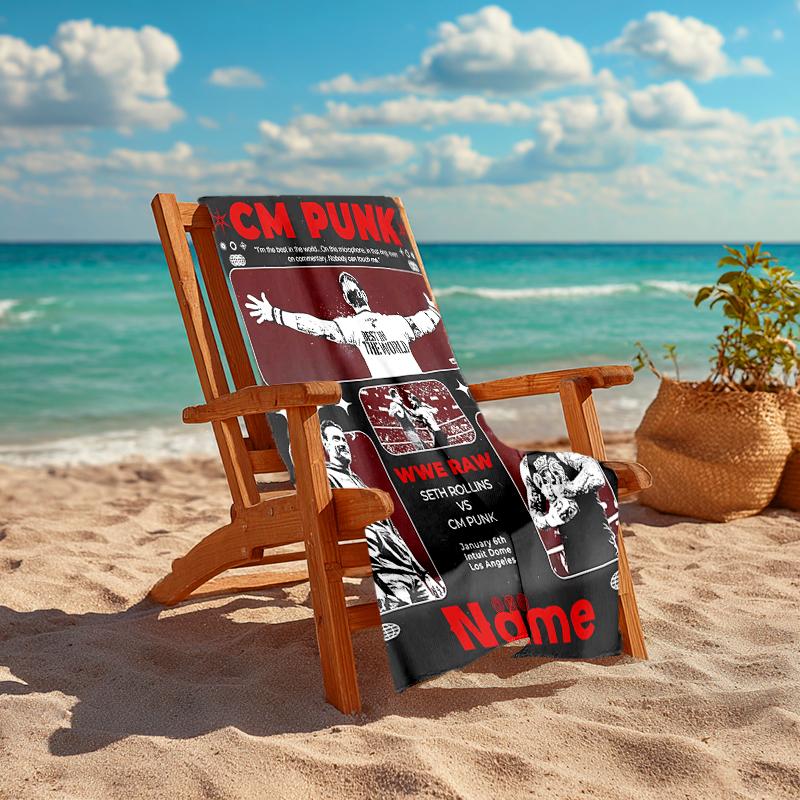 Personalized Customized Proof Beach Towel with CM Punk Pattern - Soft, Absorbent, Quick-drying, Perfect Swimming, Camping&bathing