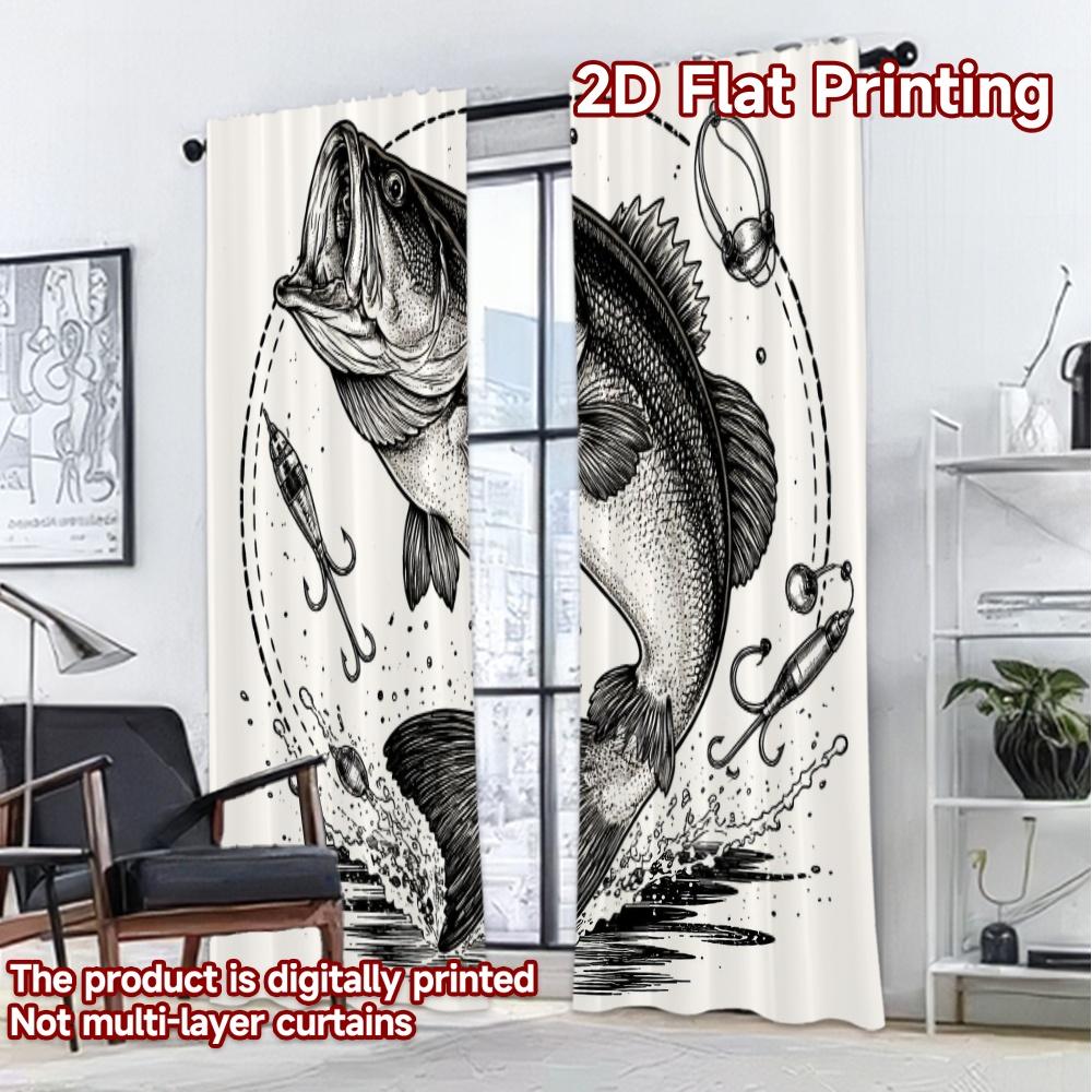 2D FLAT PRINTING 2pcs Curtains (Without Rod) Jumping Bass Illustration Light Filtering Popular Curtains Polyester Easy Install