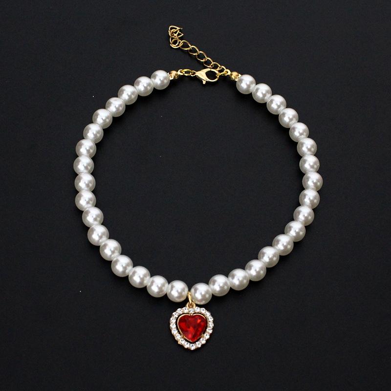 Luxury Pearl Pet Collar Pet Cat Dog Collar Love Pendant Pet Supplies Love Crystal Collars Kitten Collars Cat Necklace