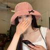 Checkered Korean Versatile Bowknot Fisherman Hat For Women Great For Sun Protection And Seasonal Wear