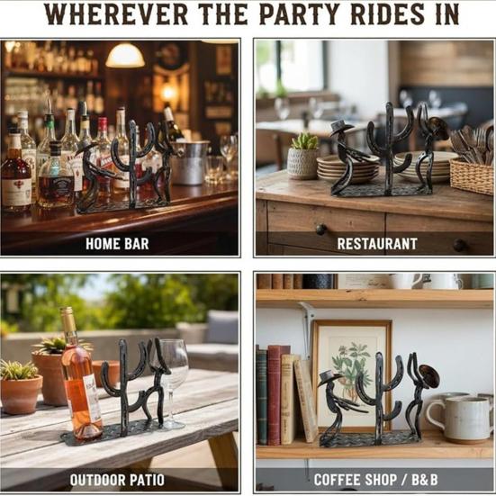 Suport pentru sticle de vin Cactus Cowboy Western Suport metalic de masă pentru vin cu suport pentru pahar Accesoriu decorativ rustic pentru bar de casă Restaurant Cafenea