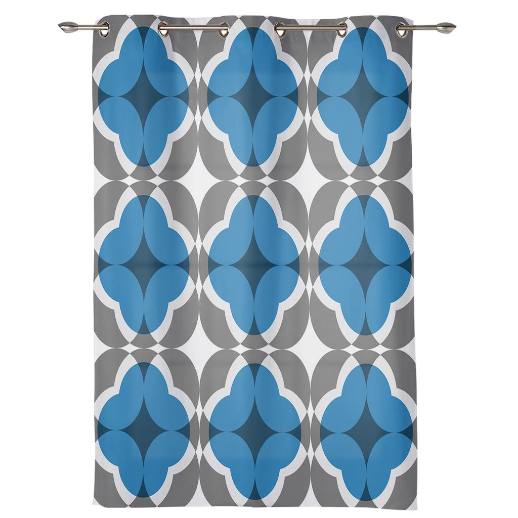 Bedroom Kitchen Curtain Geometric Figure Blue Grey Window Curtains Curtains for Living Room Decorative Items