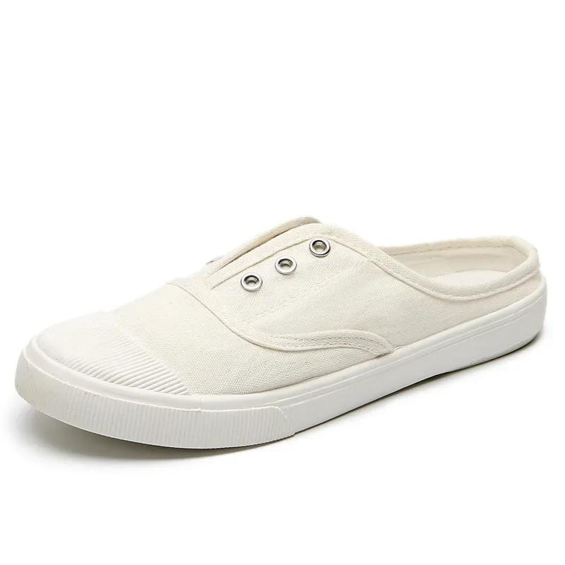 Women's Vulcanized Shoes 2024 Summer New Half Slippers Canvas Shoes Women Thin Style Student Versatile Casual Shoes