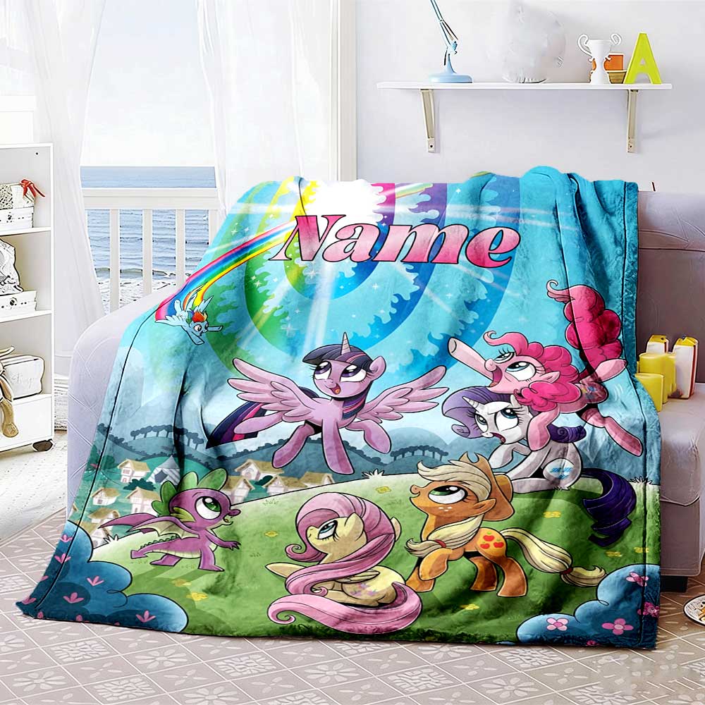 Little Pony (9) Customize Text Blanket Throw Customizable Blanket Comfortable for Seaside Sofa Couch Chair Four Seasons Universal