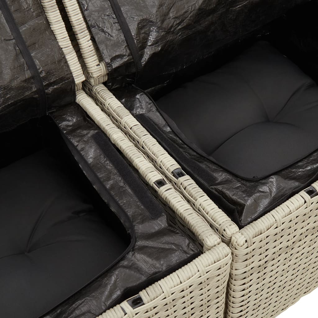Vidaxl Garden Sofa With Cushions, 2-Seater, Light Grey, Poly Rattan