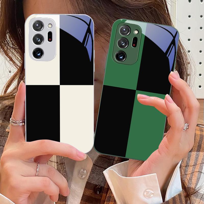 Black And White Grid For Samsung Galaxy Note 8 9 10 PRO 20 Ultra A01 02 03 Core 04E 4G 12 13 5G Tempering Glass Phone Case