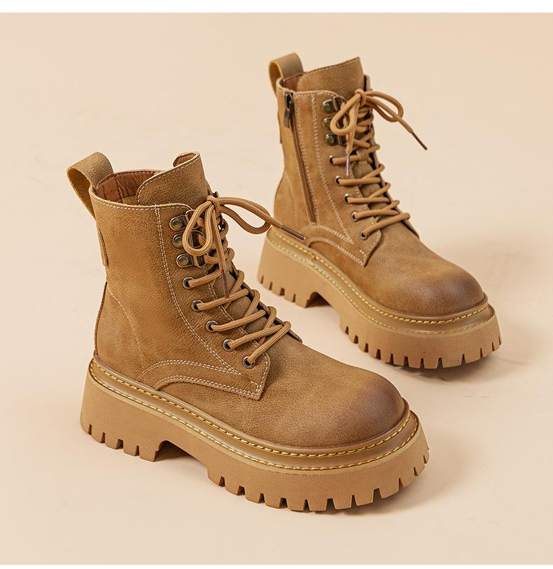 Retro Soft Medium Tube Martin Boots 2024 Autumn and Winter New British Style Soft Leather Thick Bottom Rubbing Short Boots Rhubarb Boots