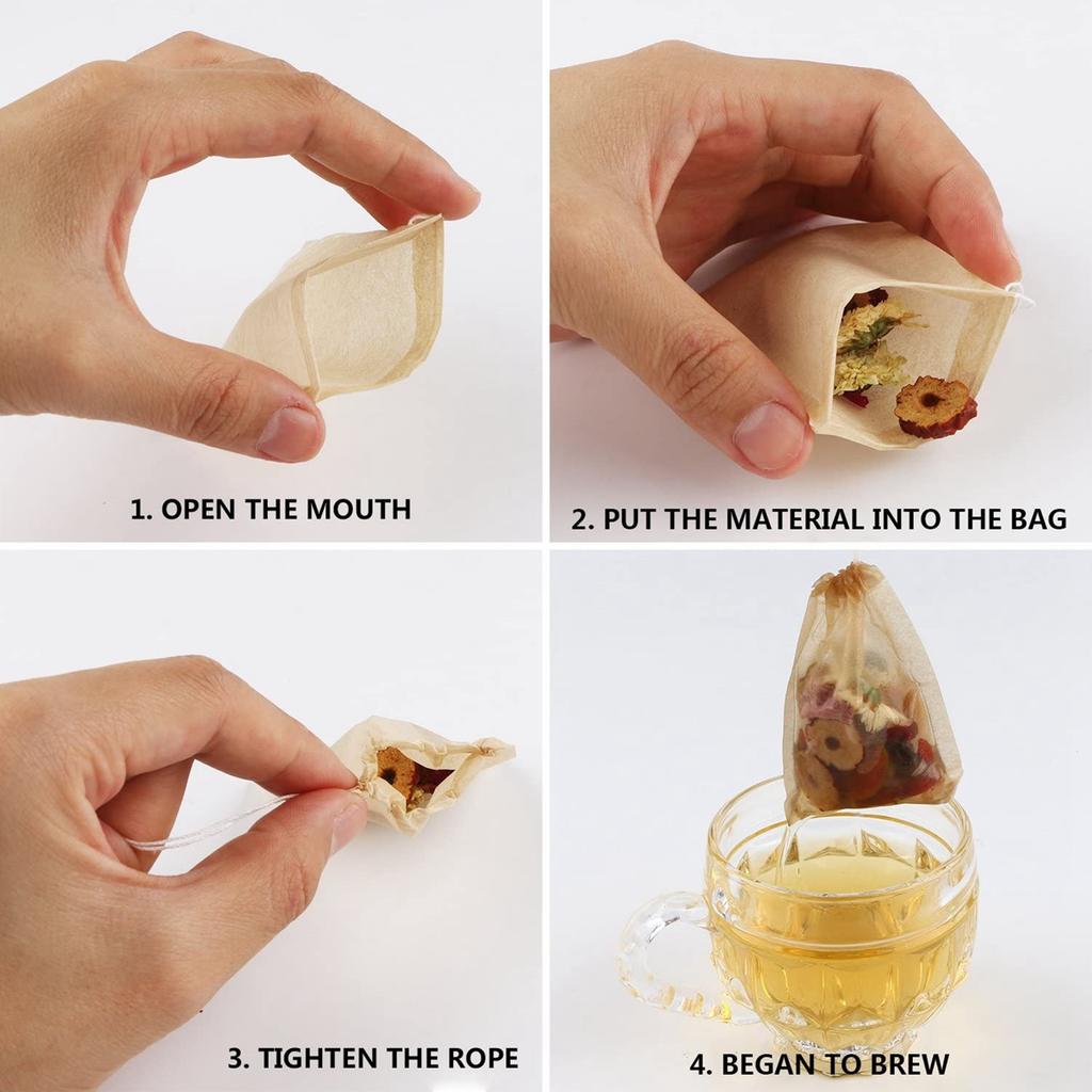 100 Stück Einweg-Teebeutel, Filter, biologisch abbaubar, natürliches Zellstoffpapier, Filterbeutel, leere Teebeutel für Kräuterteesiebe, Teegeschirr