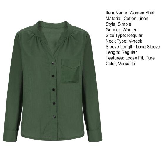 Women Shirt V Neck Long Sleeve Button Down Spring Summer Casual Tops