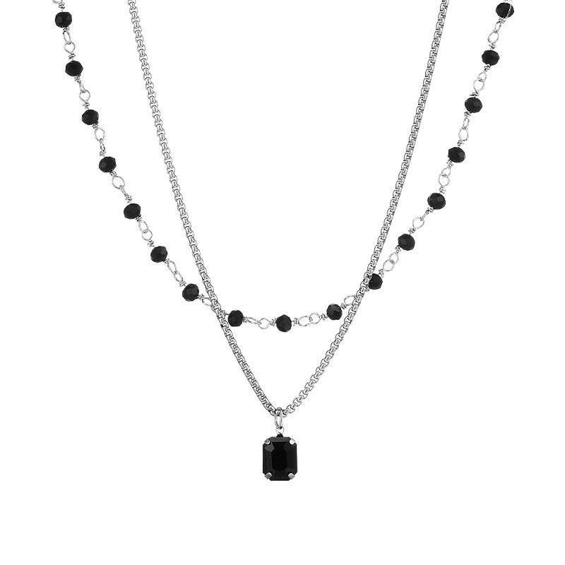 Double Layer Black Diamond Pendant Clavicle Necklace - Sweet & Spicy Style, High-End Light Luxury for Women