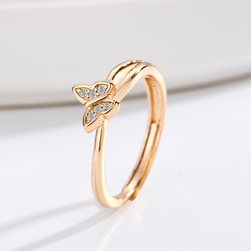 Plated 18k Seiko Flash Diamond Butterfly Ring Simple Ins Cold Wind Ring