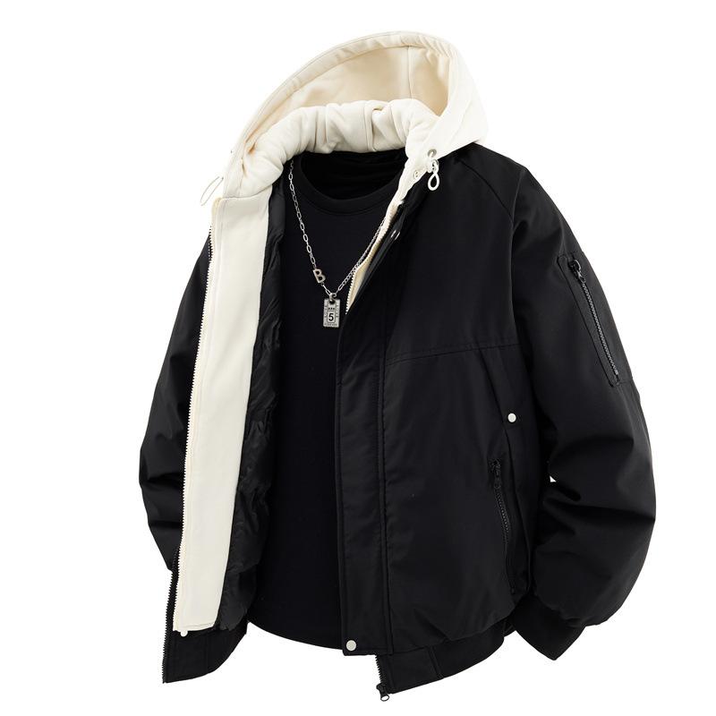 New Winter Fake Two-piece Cotton Coat for Men, Loose Cotton Coat, Men's Couple's Same Style Hooded All-match Bread Coat